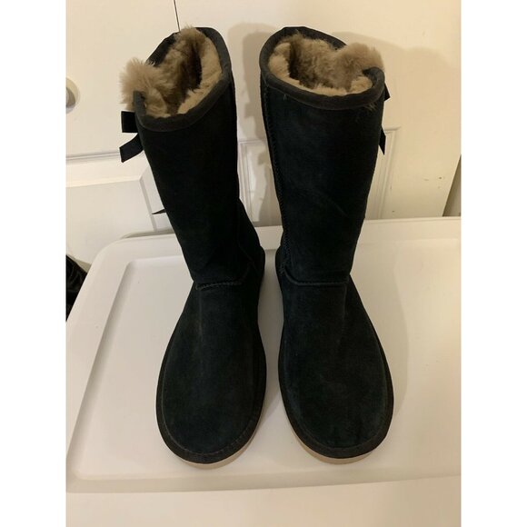 Koolaburra by UGG Victoria Tall Boots Bows‎ 1015875 Suede Black US Sz 9 - Picture 1 of 9